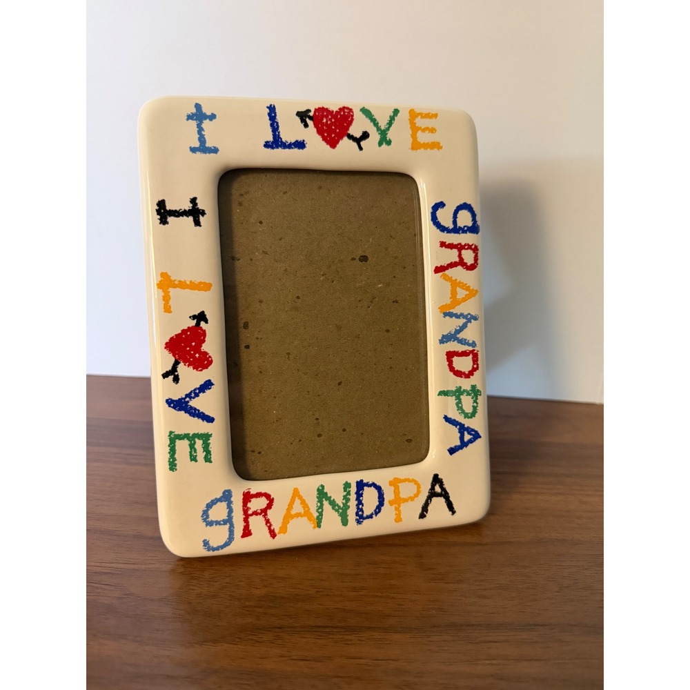 Vintage 1988 LVC I Love Grandpa Ceramic Picture Frame Multi Color 1980s 4x6